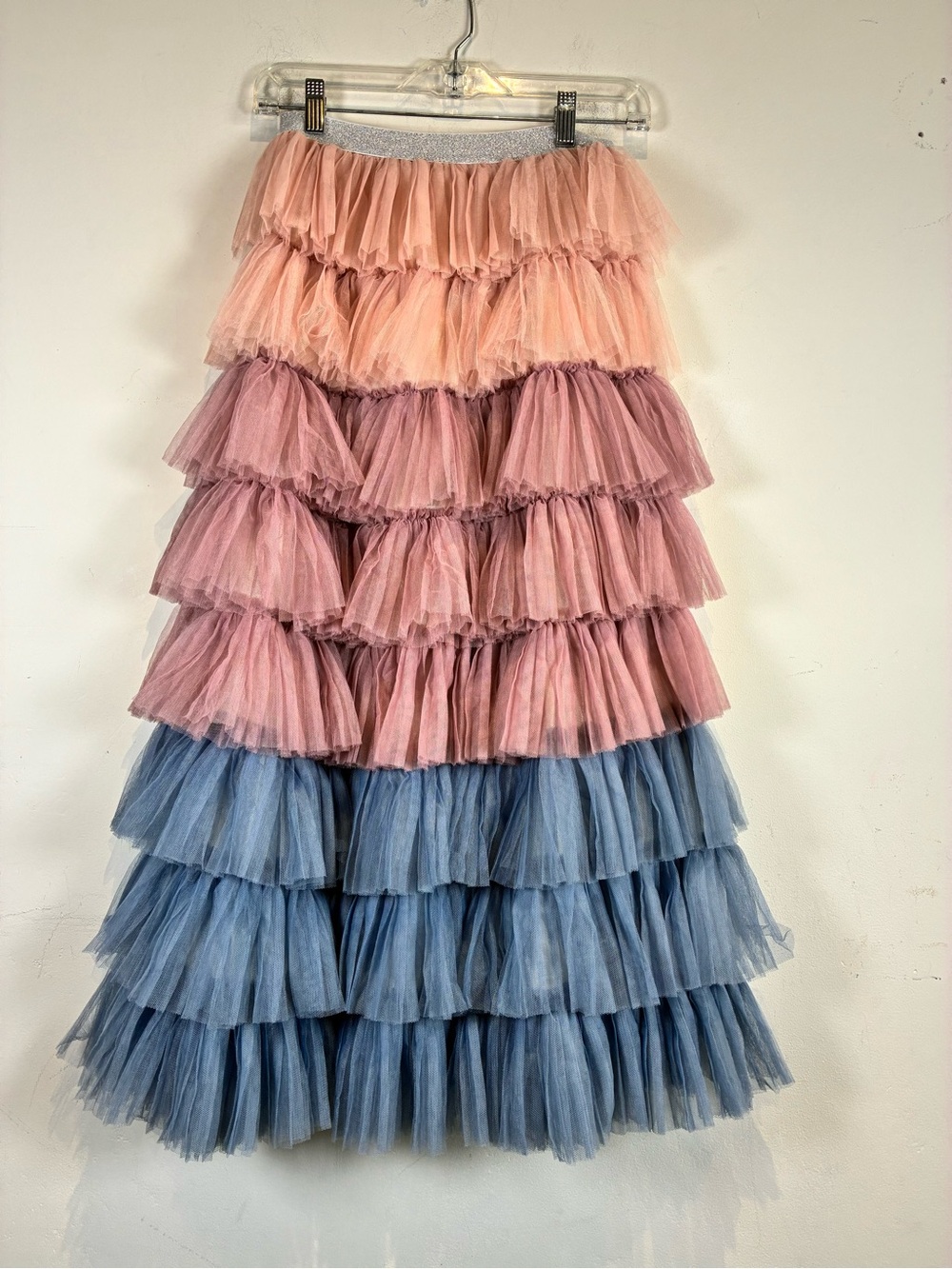 Oopsie Daisy Tulle Midi Skirt in Blush, Mauve & Dusty Blue, Size S